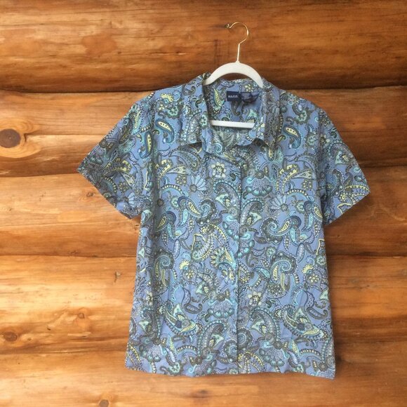 Basic Editions Purple/Blue Paisley Resort Artsy Boho Button Up Casual Top SZ  XL - Picture 1 of 4